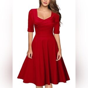 Miusol Vibrant Red Cotton Blend Retro Fit Flare Dress Sweetheart Neckline XL